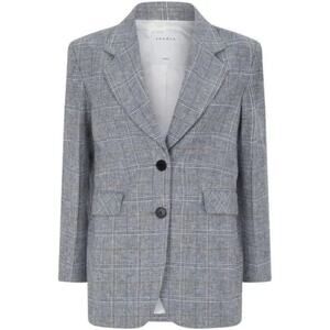 SANDRO Reynald Two-Button Plaid Blazer Gray Size 36 Preppy Academia Minimalist